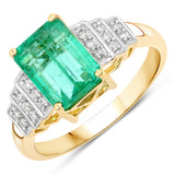 2.80 Carat Genuine Colombian Emerald and White Diamond 14K Yellow Gold Ring
