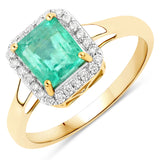 1.86 ct Genuine Colombian Emerald and White Diamond 14K Yellow Gold Ring for women