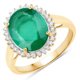 3.36 Carat Genuine Zambian Emerald and White Diamond 14K Yellow Gold Ring