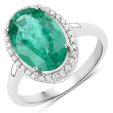 3.17 Carat Genuine Zambian Emerald and White Diamond Ring