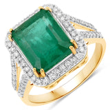 5.90 Carat Genuine Zambian Emerald and White Diamond 14K Yellow Gold Ring