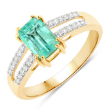1.47 Carat Genuine Colombian Emerald and White Diamond 14K Yellow Gold Ring