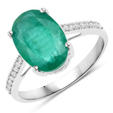 3.12 Carat Genuine Zambian Emerald and White Diamond 14K White Gold Ring