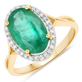 3.09 ct Genuine Zambian Emerald and White Diamond 14K Yellow Gold Ring