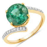 3.44 Carat Genuine Zambian Emerald and White Diamond 14K Yellow Gold Ring