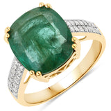 4.62 Carat Genuine Zambian Emerald and White Diamond 14K Yellow Gold Ring