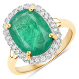 4.47 ct Genuine Zambian Emerald and White Diamond 14K Yellow Gold Ring