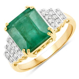 4.26 Carat Genuine Zambian Emerald and White Diamond 14K Yellow Gold Ring