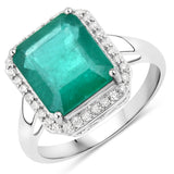 4.54 Carat Genuine Zambian Emerald and White Diamond 14K White Gold Ring