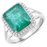4.82 Carat Genuine Zambian Emerald and White Diamond 14K White Gold Ring
