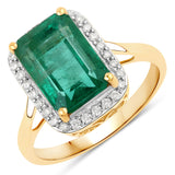 4.73 Carat Genuine Zambian Emerald and White Diamond 14K Yellow Gold Ring
