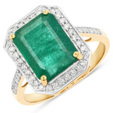 4.70 Carat Genuine Zambian Emerald and White Diamond 14K Yellow Gold Ring