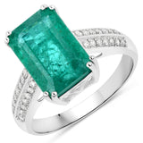 4.65 Carat Genuine Zambian Emerald and White Diamond 14K White Gold Ring