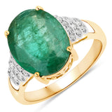 4.68 Carat Genuine Zambian Emerald and White Diamond 14K Yellow Gold Ring