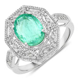 2.40 Carat Genuine Colombian Emerald and White Diamond 14K White Gold Ring