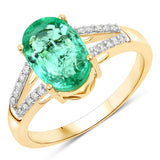 2.37 Carat Genuine Colombian Emerald and White Diamond 14K Yellow Gold Ring