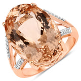 13.37 Carat Genuine Morganite and White Diamond 14K Rose Gold Ring