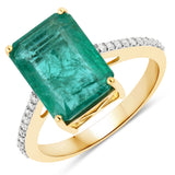 4.86 Carat Genuine Zambian Emerald and White Diamond 14K Yellow Gold Ring