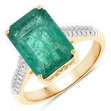 4.94 Carat Genuine Zambian Emerald and White Diamond 14K Yellow Gold Ring