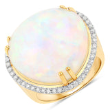 19.80 Carat Genuine Ethiopian Opal and White Diamond 14K Yellow Gold Ring