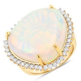 18.17 Carat Genuine Ethiopian Opal and White Diamond 14K Yellow Gold Ring