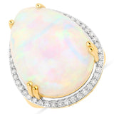 19.93 Carat Genuine Ethiopian Opal and White Diamond 14K Yellow Gold Ring