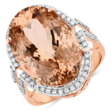 15.28 Carat Genuine Morganite and White Diamond 14K Rose Gold Ring