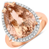 9.40 Carat Genuine Morganite and White Diamond 14K Rose Gold Ring