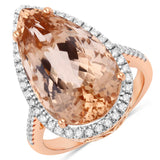 9.23 Carat Genuine Morganite and White Diamond 14K Rose Gold Ring