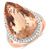 13.02 Carat Genuine Morganite and White Diamond 14K Rose Gold Ring