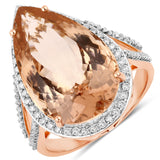 11.85 Carat Genuine Morganite and White Diamond 14K Rose Gold Ring
