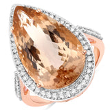 11.51 Carat Genuine Morganite and White Diamond 14K Rose Gold Ring
