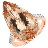 13.28 Carat Genuine Morganite and White Diamond 14K Rose Gold Ring