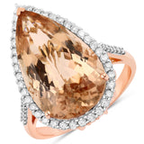 15.11 Carat Genuine Morganite and White Diamond 14K Rose Gold Ring