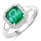 1.75 Carat Genuine Zambian Emerald and White Diamond 14K White Gold Ring