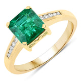 1.79 Carat Genuine Zambian Emerald and White Diamond 14K Yellow Gold Ring
