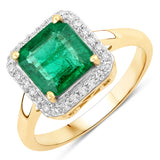 2.29 Carat Genuine Zambian Emerald and White Diamond 14K Yellow Gold Ring