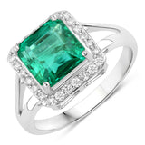 2.32 Carat Genuine Zambian Emerald and White Diamond 14K White Gold Ring