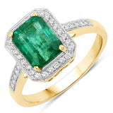 2.53 Carat Genuine Zambian Emerald and White Diamond 14K Yellow Gold Ring