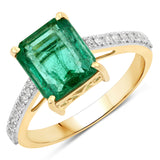 2.76 Carat Genuine Zambian Emerald and White Diamond 14K Yellow Gold Ring