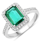 1.52 Carat Genuine Zambian Emerald and White Diamond Ring