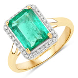 2.97 Carat Genuine Zambian Emerald and White Diamond 14K Yellow Gold Ring