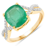 2.84 ct Genuine Zambian Emerald and White Diamond 14K Yellow Gold Ring