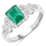 1.69 Carat Genuine Zambian Emerald and White Diamond 14K White Gold Ring