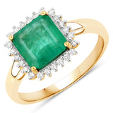 2.12 Carat Genuine Zambian Emerald and White Diamond 14K Yellow Gold Ring