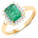 1.44 Carat Genuine Zambian Emerald and White Diamond 14K Yellow Gold Ring