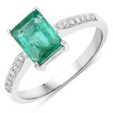 1.67 Carat Genuine Zambian Emerald and White Diamond 14K White Gold Ring