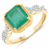 2.40 Carat Genuine Zambian Emerald and White Diamond 14K Yellow Gold Ring