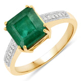 2.83 Carat Genuine Zambian Emerald and White Diamond 14K Yellow Gold Ring