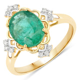 2.15 Carat Genuine Zambian Emerald and White Diamond 14K Yellow Gold Ring
